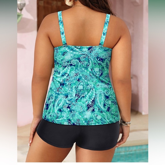 Yonique Tankini Swimsuit With Shorts Women’s 22W Plus Size Two Piece Set Paisley - Picture 2 of 15